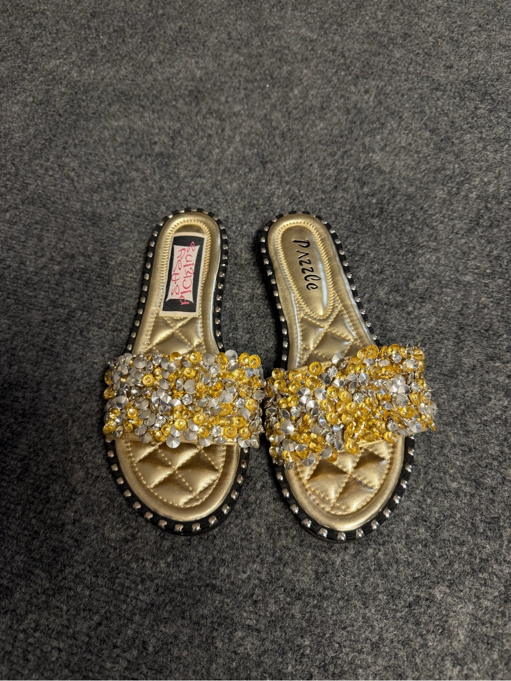 Gold and Silver Jeweled Slide Sandals